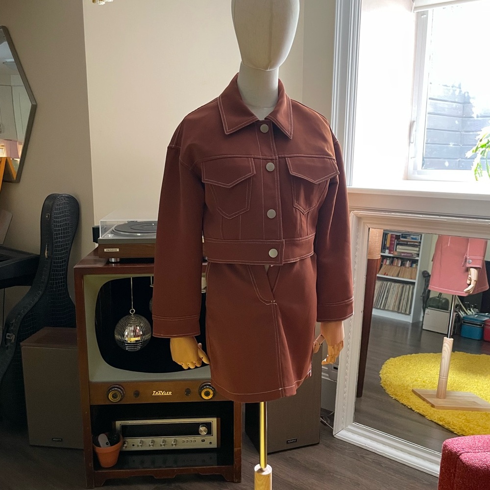 Brown Cropped Jacket and Skirt Set *Needs Love*